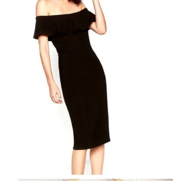 Zara Off the Shoulder Black Midi Dress - Picture 2 of 6